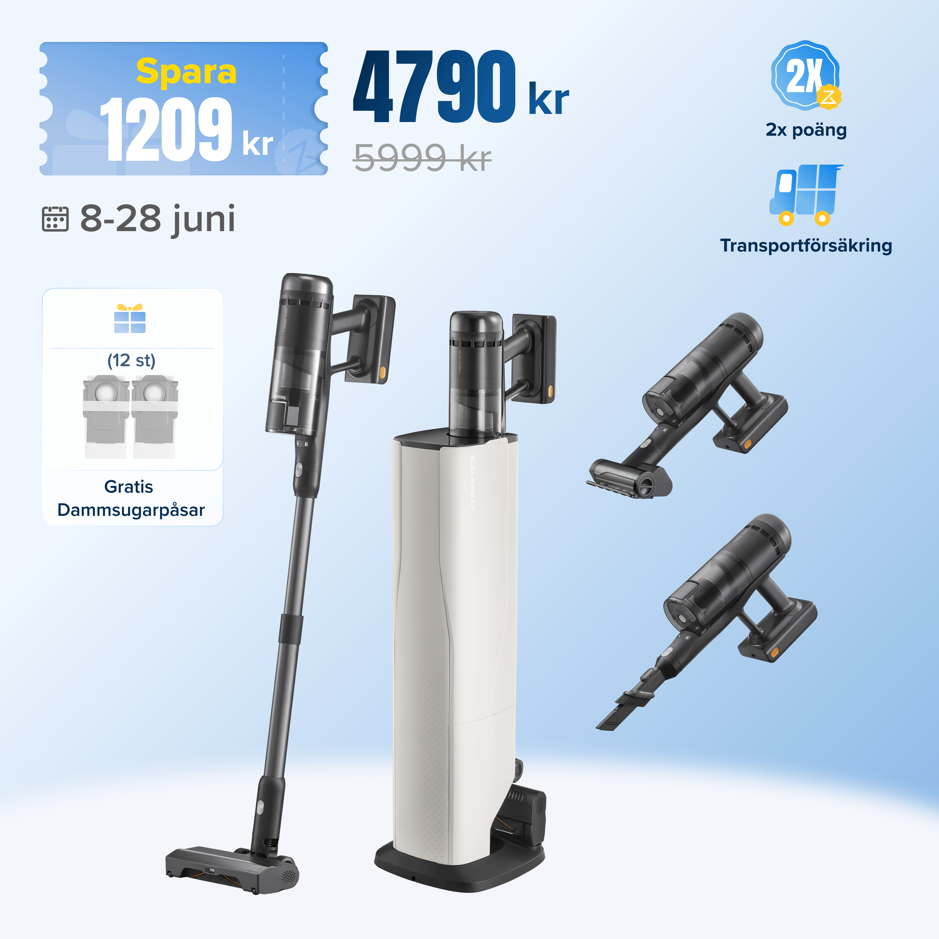 Roborock H60 Hub Ultra sladdlös dammsugare med sugstation