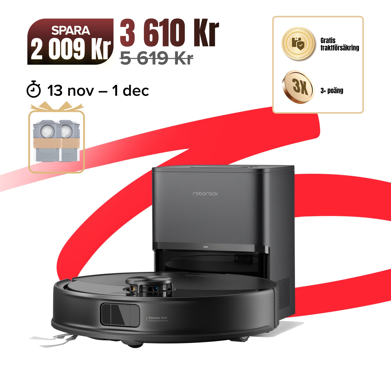 Roborock Q10 S5+ robotdammsugare med automatisk tömningsstation och 2 extra dammpåsar – Uppgraderad version av Q8 Max+