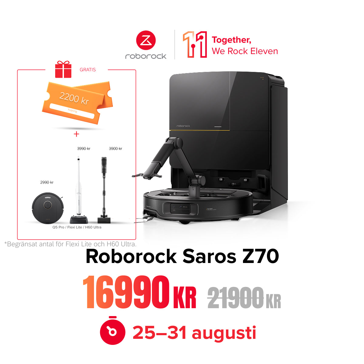 Roborock Saros Z70 robotdammsugare med OmniGrip™ mekanisk arm