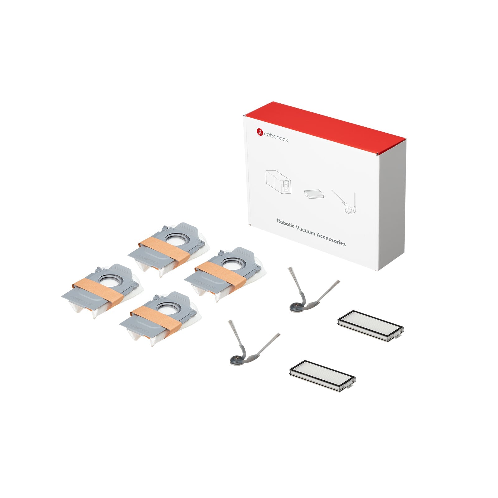 Roborock tillbehörsset för Saros Z70, inkl. dammpåsar (4 st), sidoborstar (2 st) och filter (2 st).